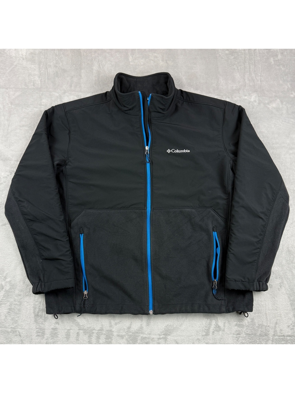 Columbia Sportswear Mens XL Black Fleece Softshell Full Zip Jacket Blue Zippers
